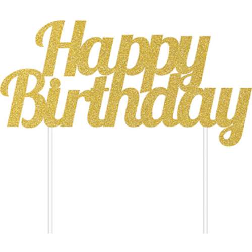 Happy Birthday Cake Topper - Gold Glitter #2 - Click Image to Close